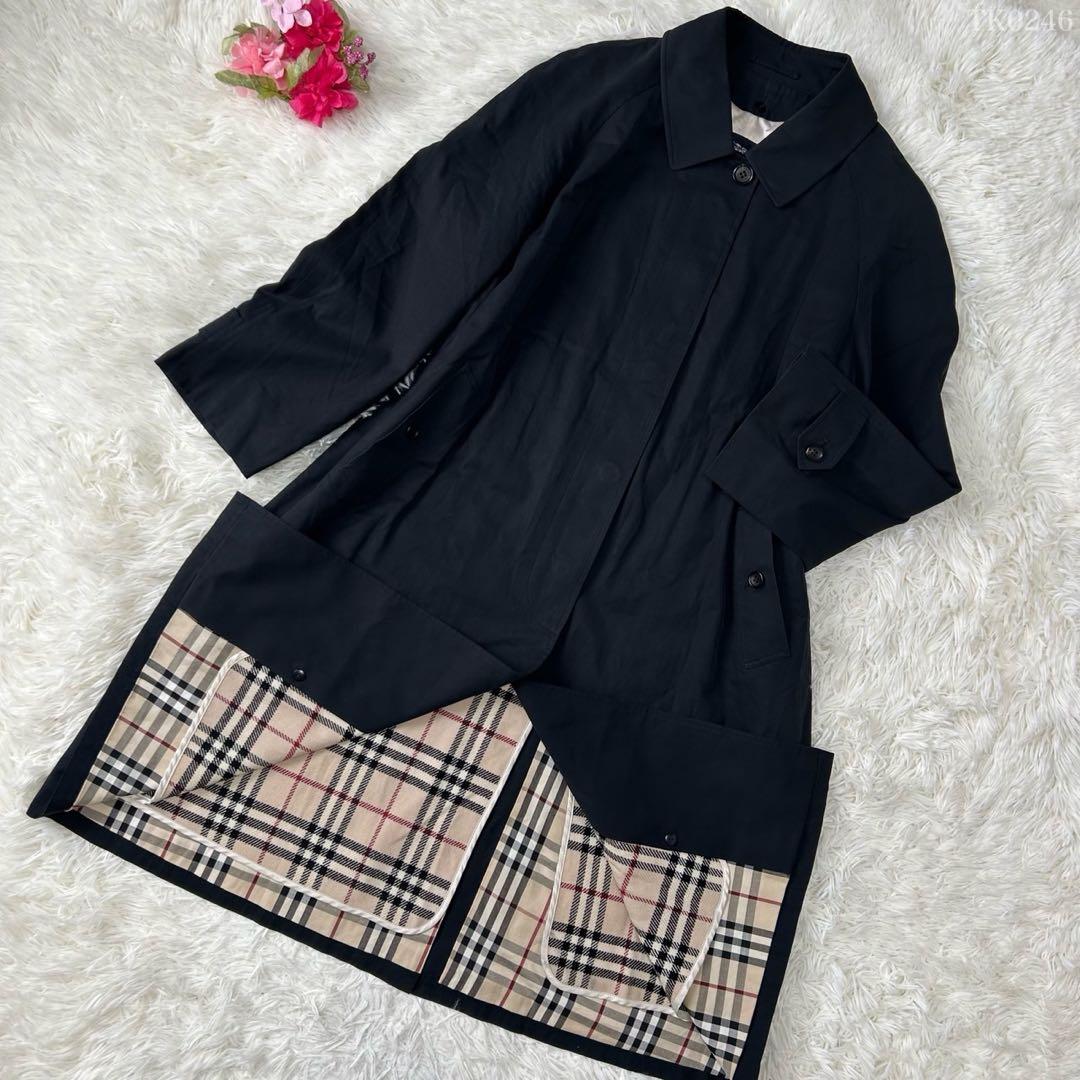 【極美品/LL】バーバリーロンドン ステンカラーコート ウールライナー付き 黒