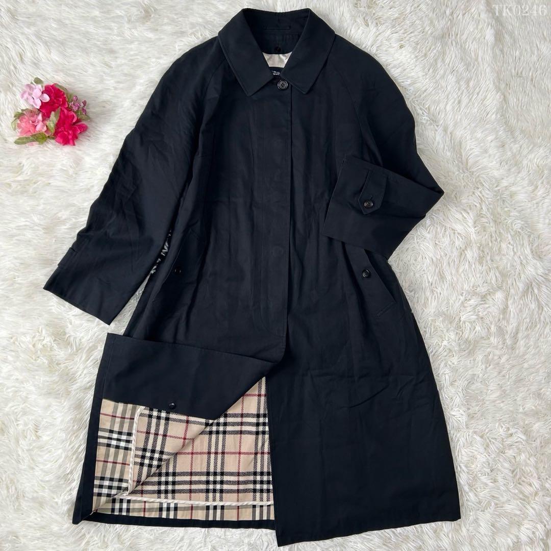 【極美品/LL】バーバリーロンドン ステンカラーコート ウールライナー付き 黒