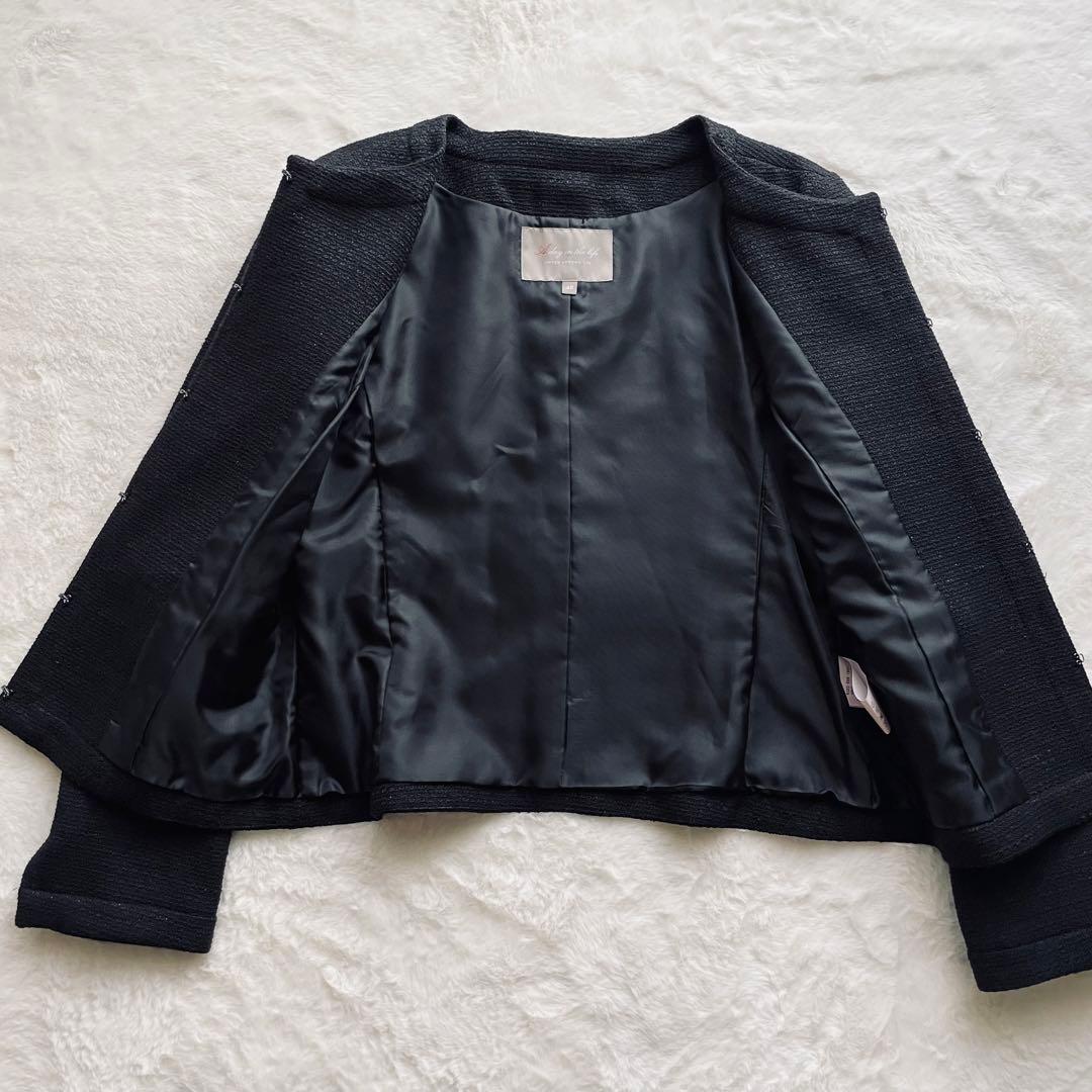 極美品✨ユナイテッドアローズ　セットアップ　ノーカラー　ツイード　紺　L