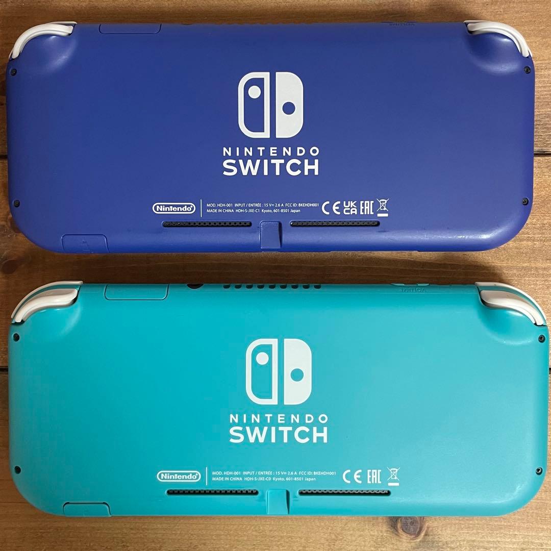 ニンテンドースイッチライト2台セット/ブルー、ターコイズ/充電器、保護フィルム付