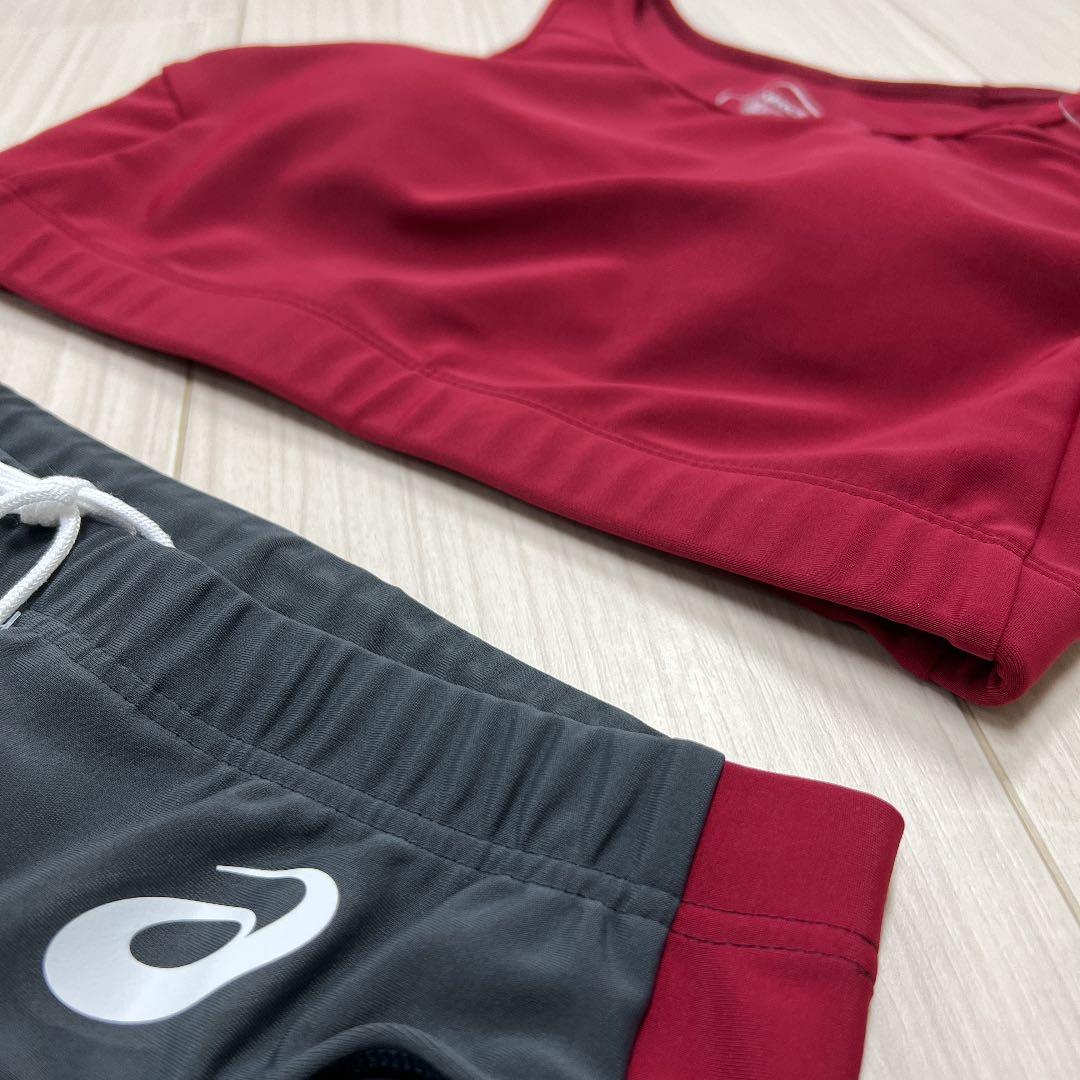 アシックス　女子陸上ユニフォーム上下セット　エンジ×ダークグレー　2XL　新品