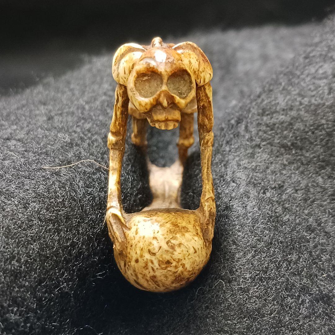 X115-7 江戸期 魂骸骨根付 ガイコツ 根付 提物　ひ