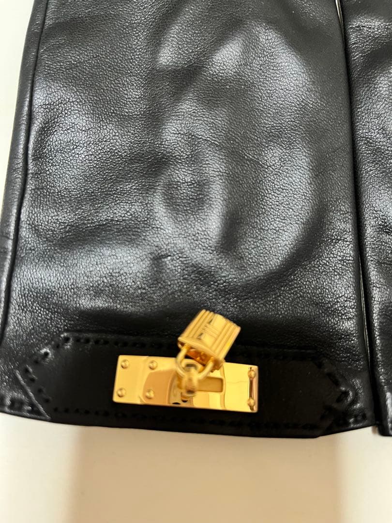 エルメス　レザー手袋 黒 金具付き