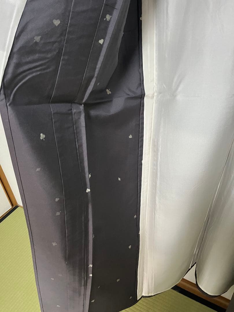 白山紬　グレー　トランプ柄　カジュアル着物