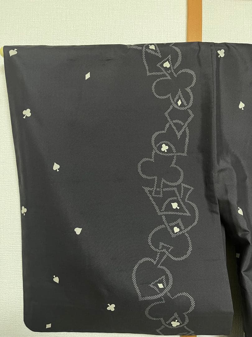 白山紬　グレー　トランプ柄　カジュアル着物