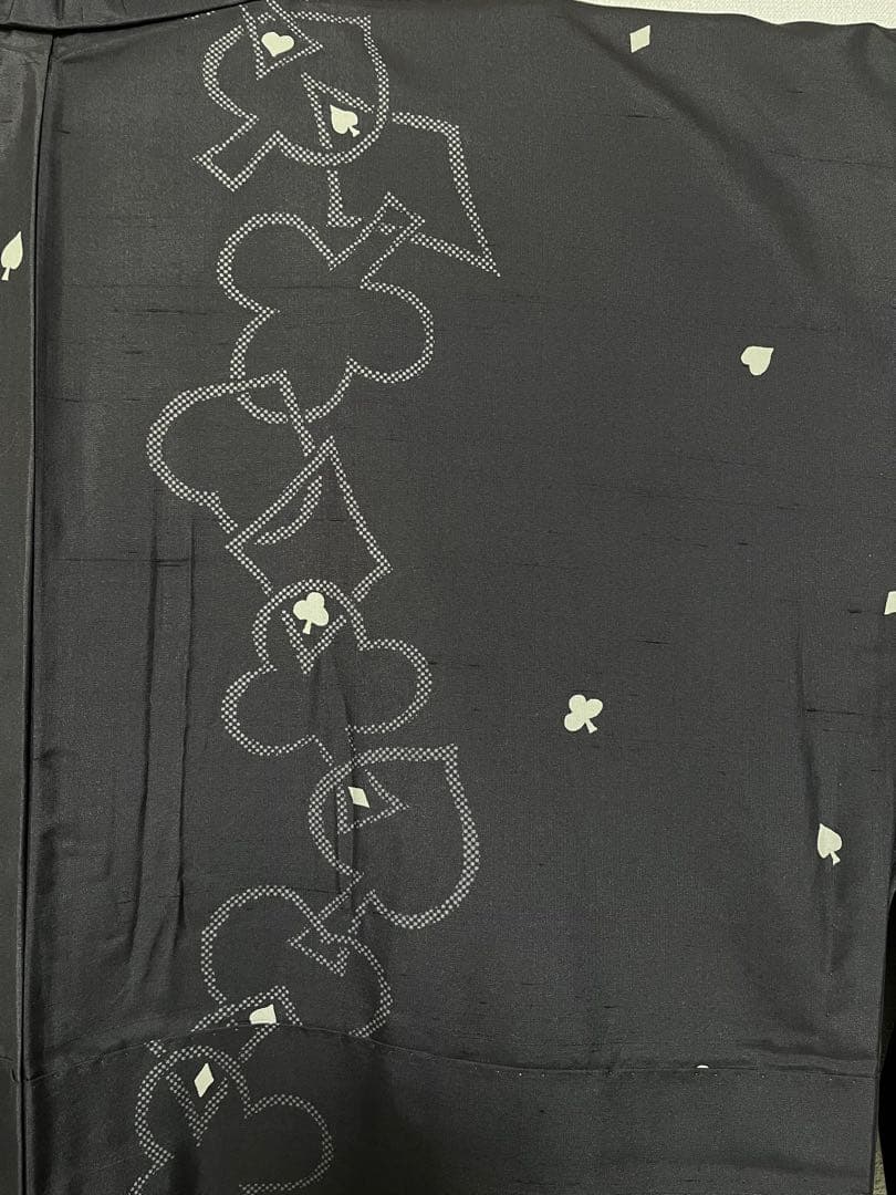 白山紬　グレー　トランプ柄　カジュアル着物