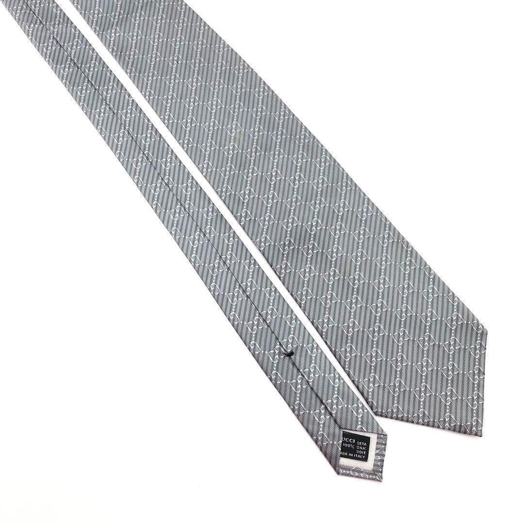 グッチ GUCCI ネクタイ GG 柄 ストライプ シルバー シルク