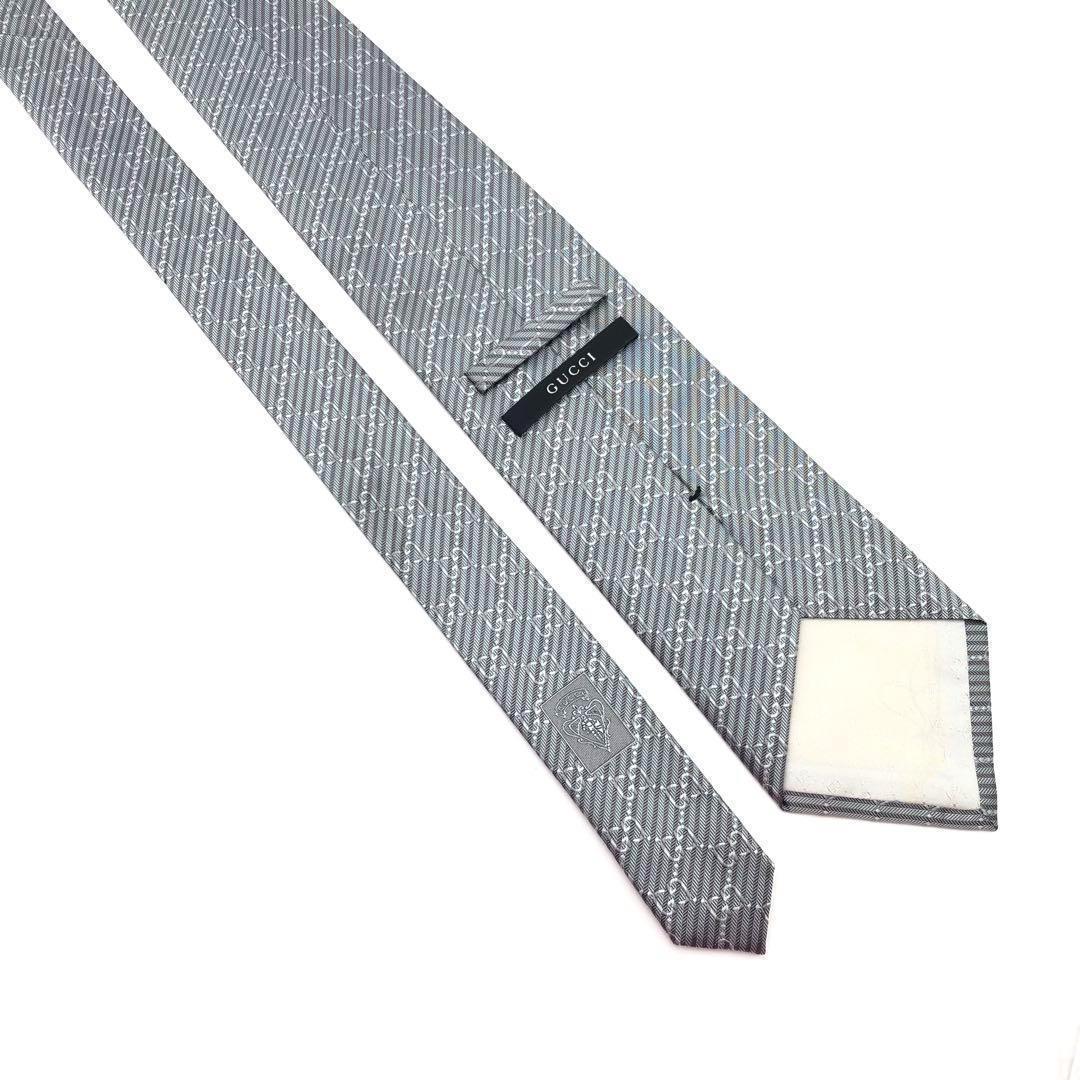 グッチ GUCCI ネクタイ GG 柄 ストライプ シルバー シルク