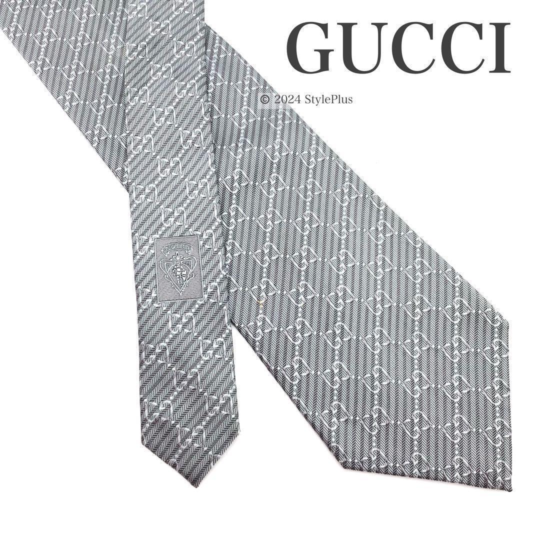 グッチ GUCCI ネクタイ GG 柄 ストライプ シルバー シルク