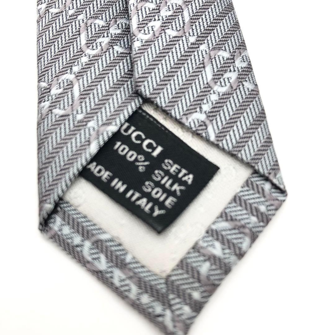 グッチ GUCCI ネクタイ GG 柄 ストライプ シルバー シルク
