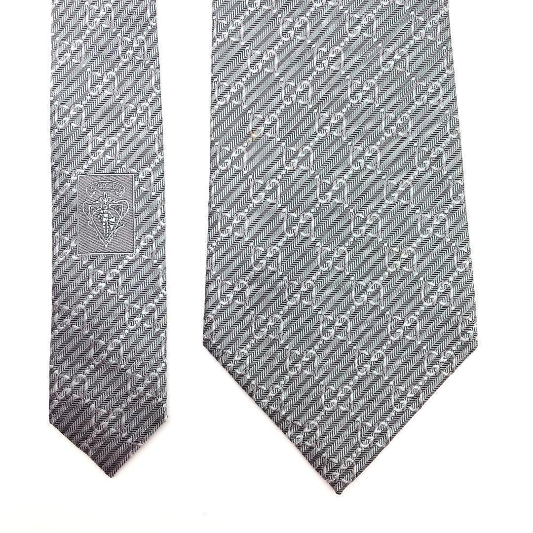 グッチ GUCCI ネクタイ GG 柄 ストライプ シルバー シルク