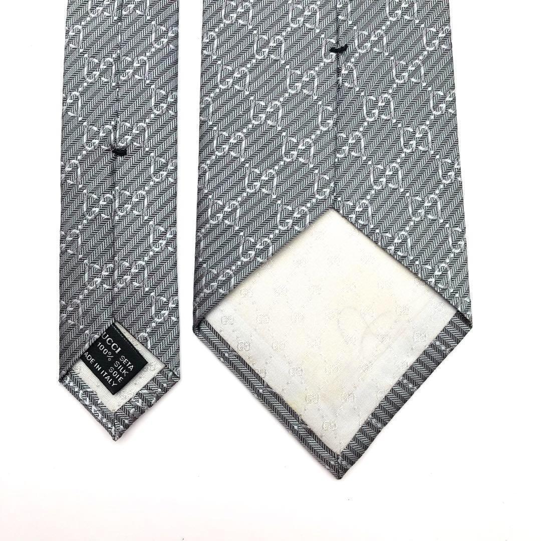 グッチ GUCCI ネクタイ GG 柄 ストライプ シルバー シルク