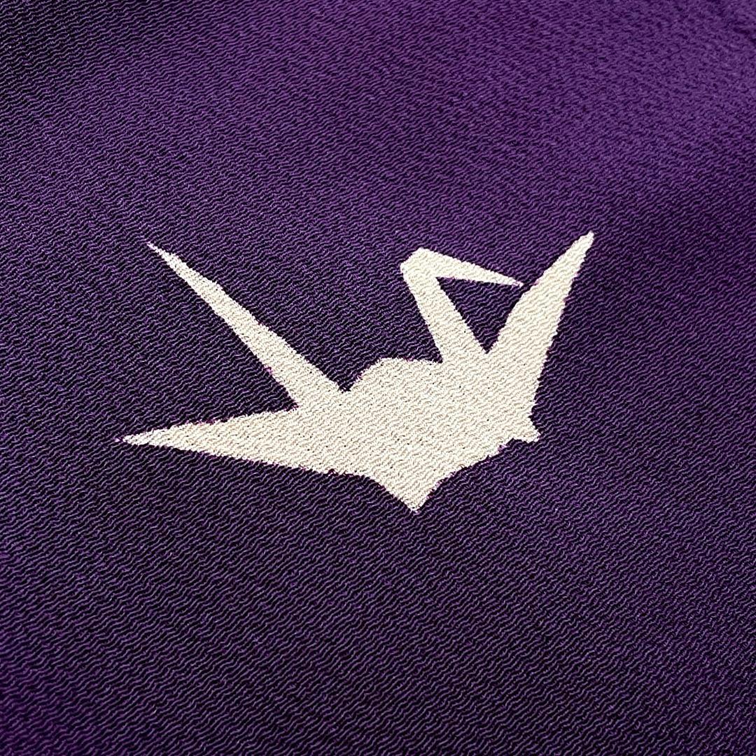 訪問着 一つ紋 正絹 ちりめん 金彩 折り鶴 紫 アンティーク着物 A-2722