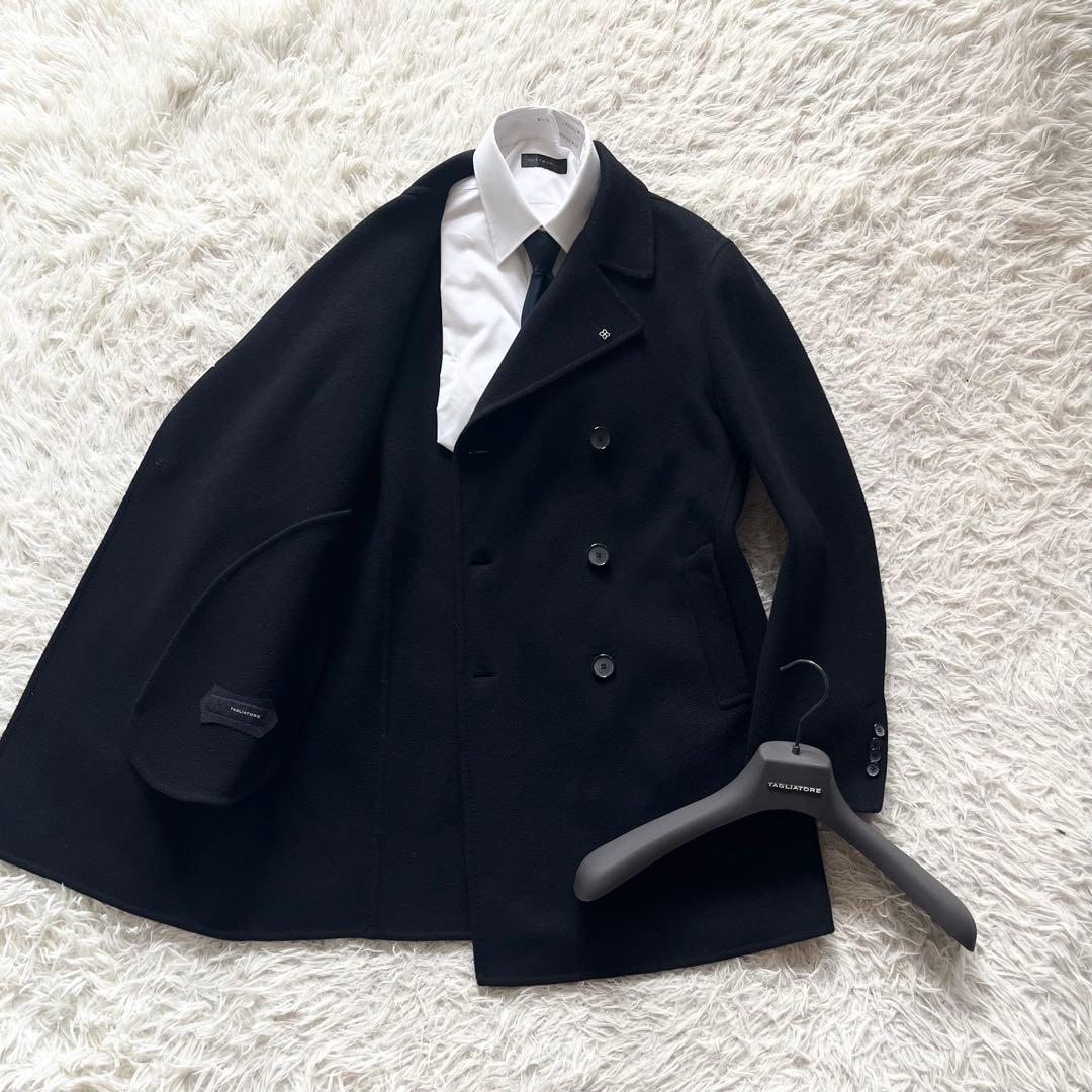 <美品>TAGLIATORE STENダブルフェイス ブラック ウールコート44