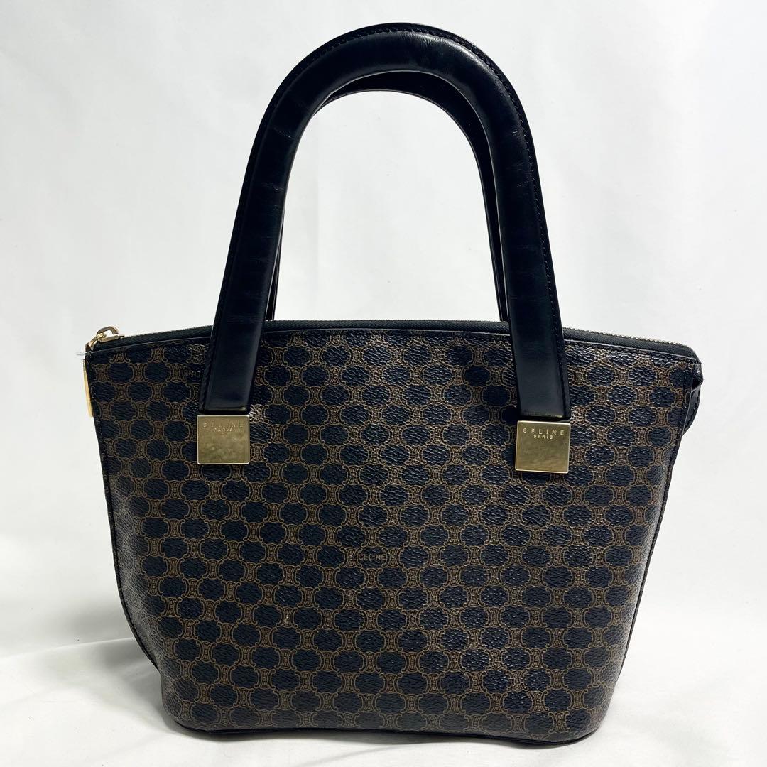 セリーヌ 黒 マカダム プレート ロゴ 金具 2way PVC レザー 大容量