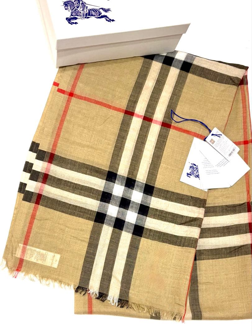 美品☆バーバリー　ノバチェック　大判ストール ショール 長方形スカーフ ロゴ