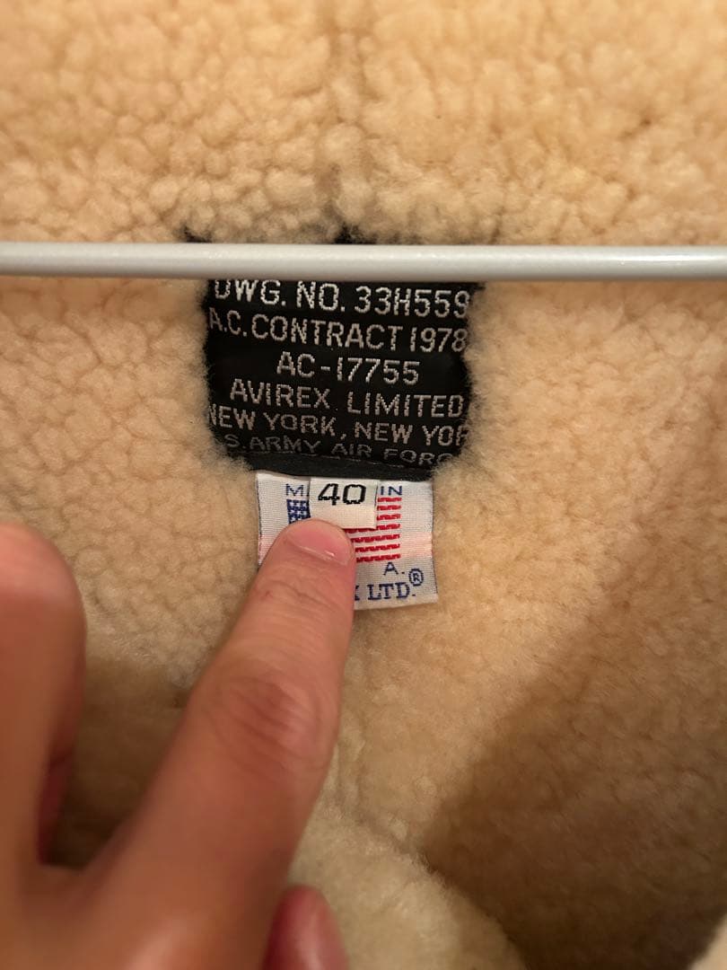 じ*棒様 【80s】USA製 AVIREX B-3 サイズ40 リアルムートン
