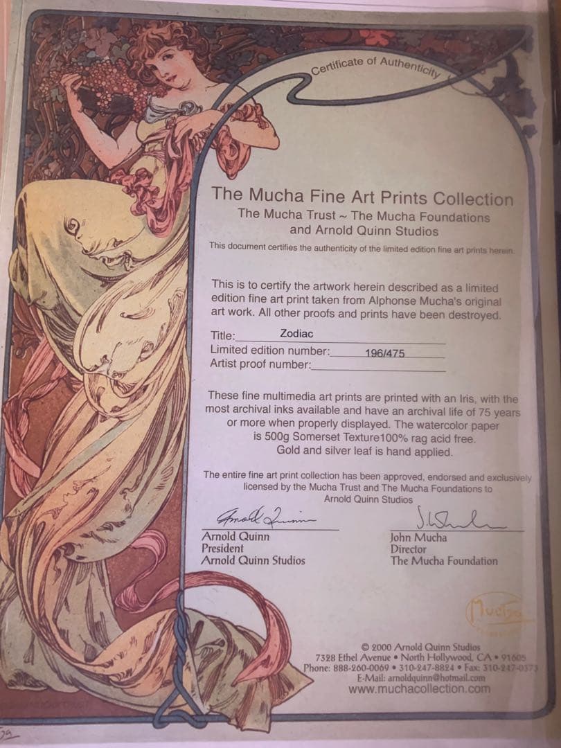 koh　特大サイズ ミュシャ 版画 zodiac 遺族サイン 金彩入り