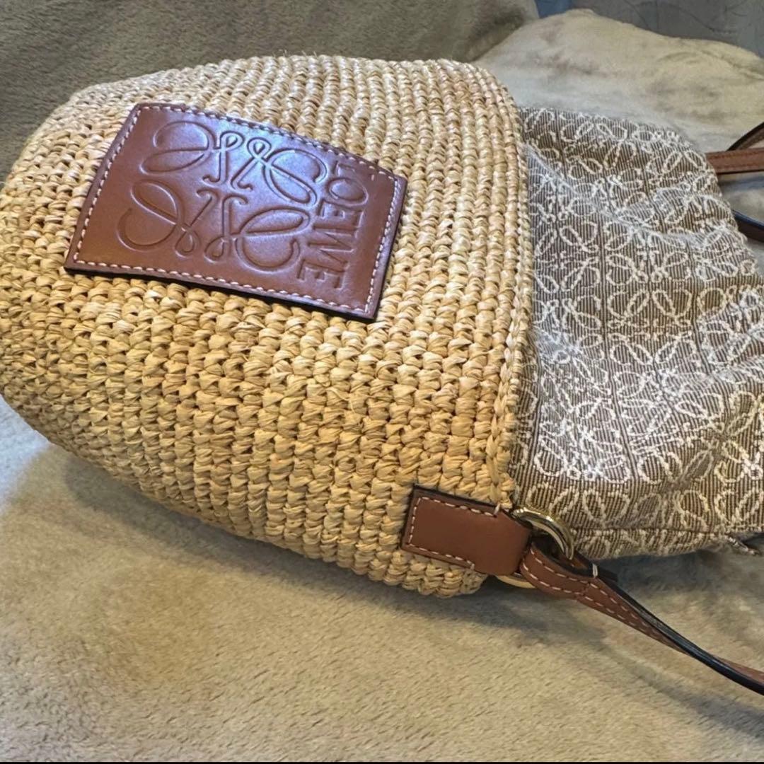 【良品】ロエベ ポシェットバッグ（ラフィア＆カーフ）かごショルダーバッグ