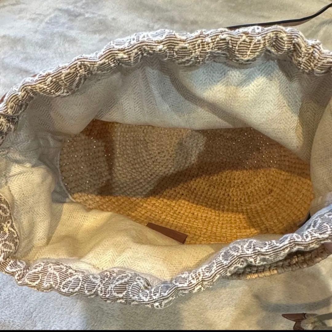 【良品】ロエベ ポシェットバッグ（ラフィア＆カーフ）かごショルダーバッグ