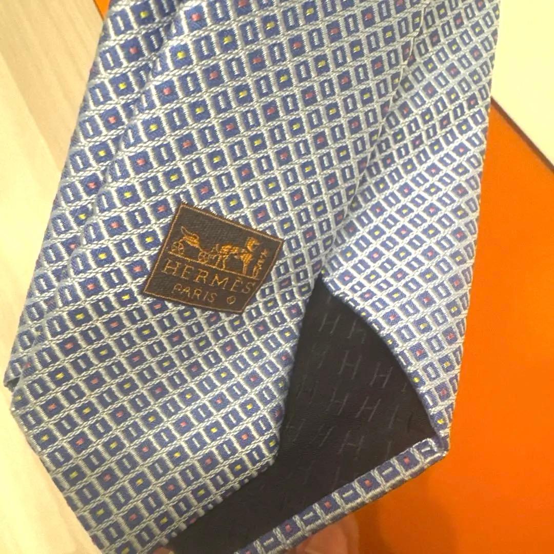 HERMES 幾何学模様 ネクタイ　ブルー　新品