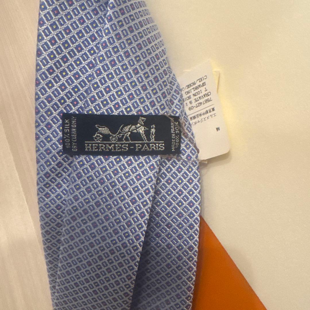 HERMES 幾何学模様 ネクタイ　ブルー　新品