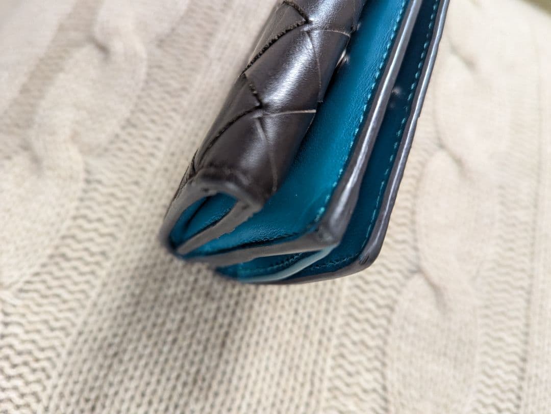 BOTTEGA VENETA イントレチャート 三つ折り財布 茶×ターコイズ