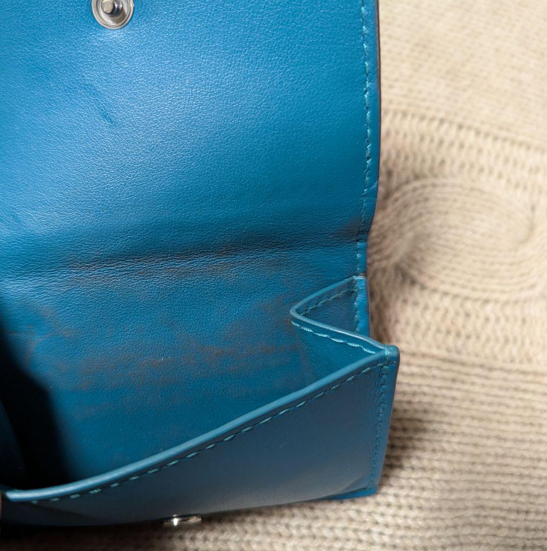 BOTTEGA VENETA イントレチャート 三つ折り財布 茶×ターコイズ