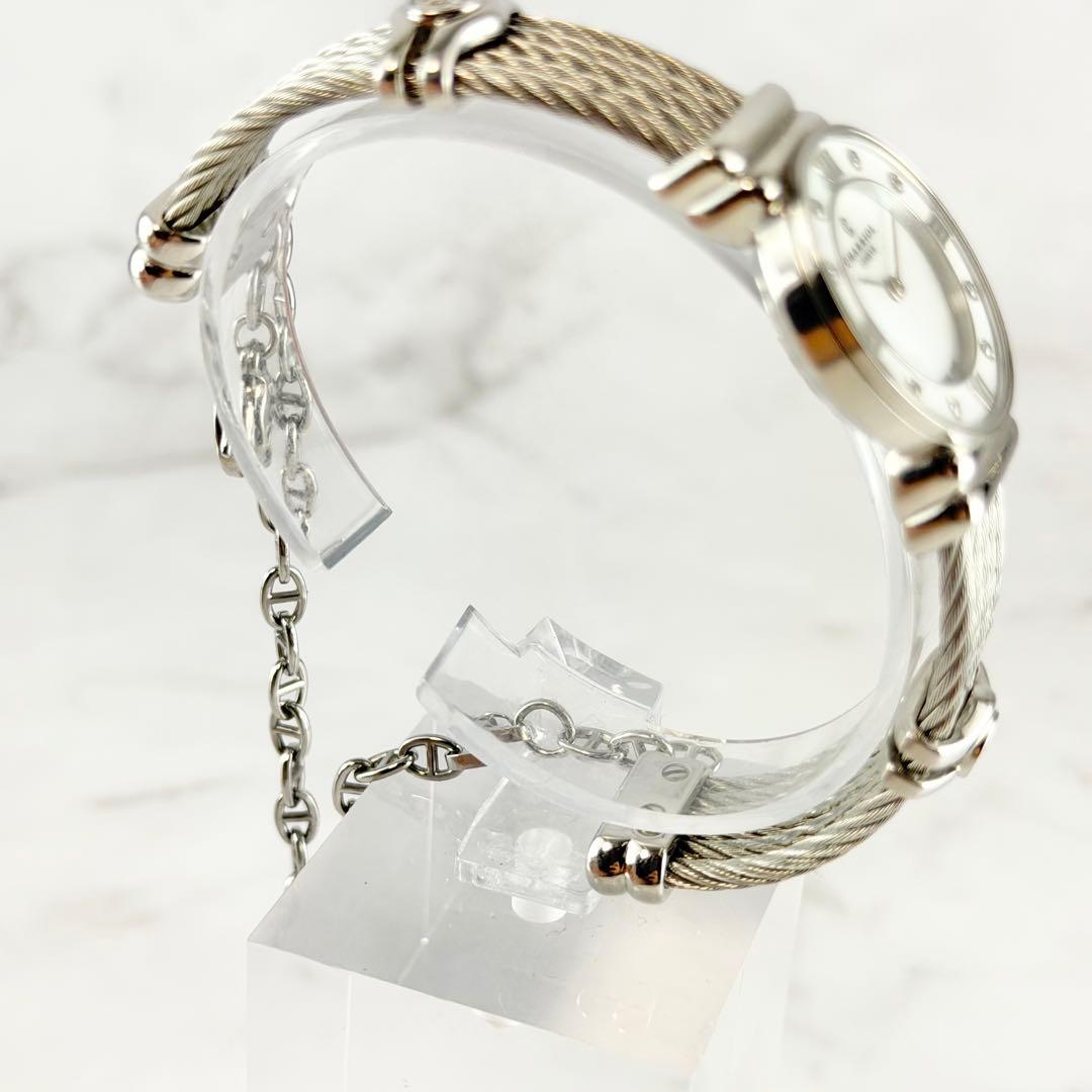 【新品電池】 美品 シャリオール サントロペ 8Pダイヤ ピンクシェル文字盤