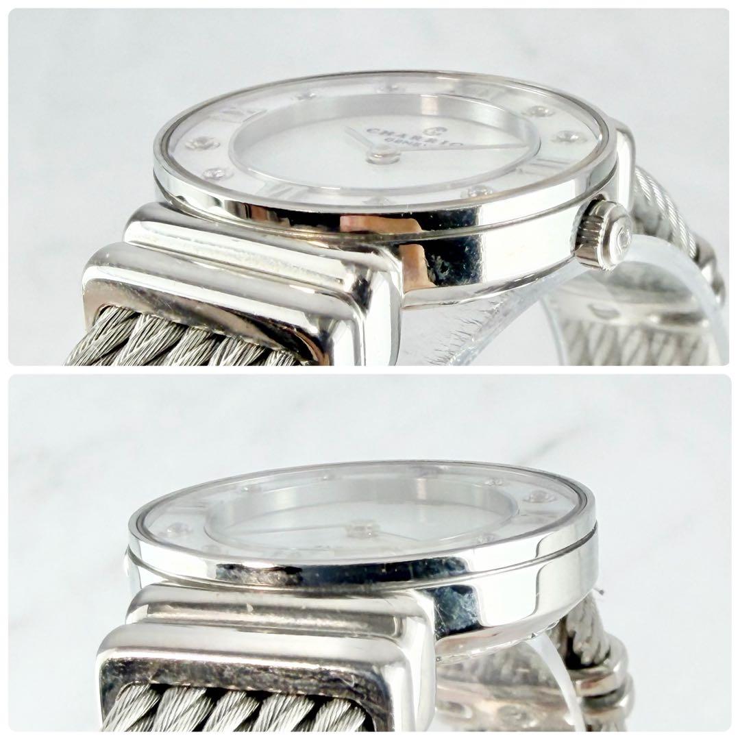 【新品電池】 美品 シャリオール サントロペ 8Pダイヤ ピンクシェル文字盤