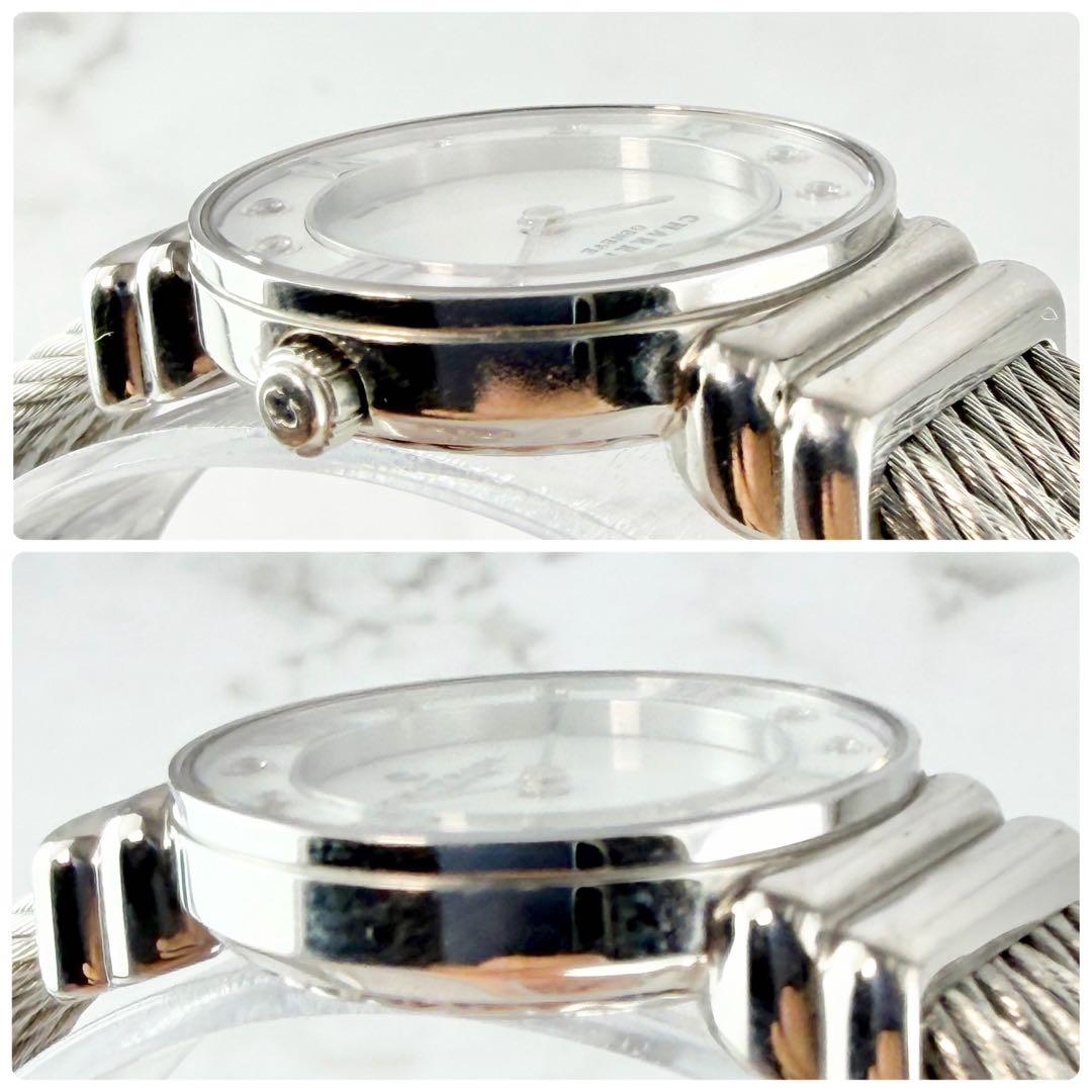 【新品電池】 美品 シャリオール サントロペ 8Pダイヤ ピンクシェル文字盤