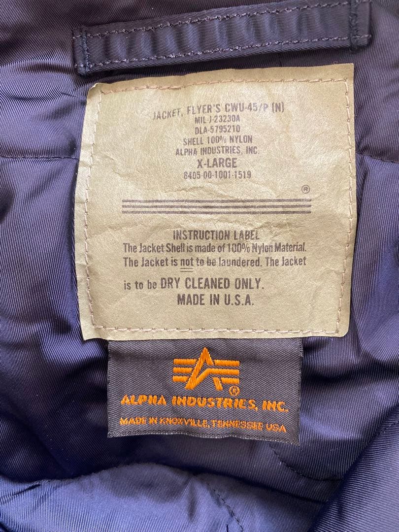ALPHA INDUSTRIES CWU-45/P フライトジャケット　MA-1