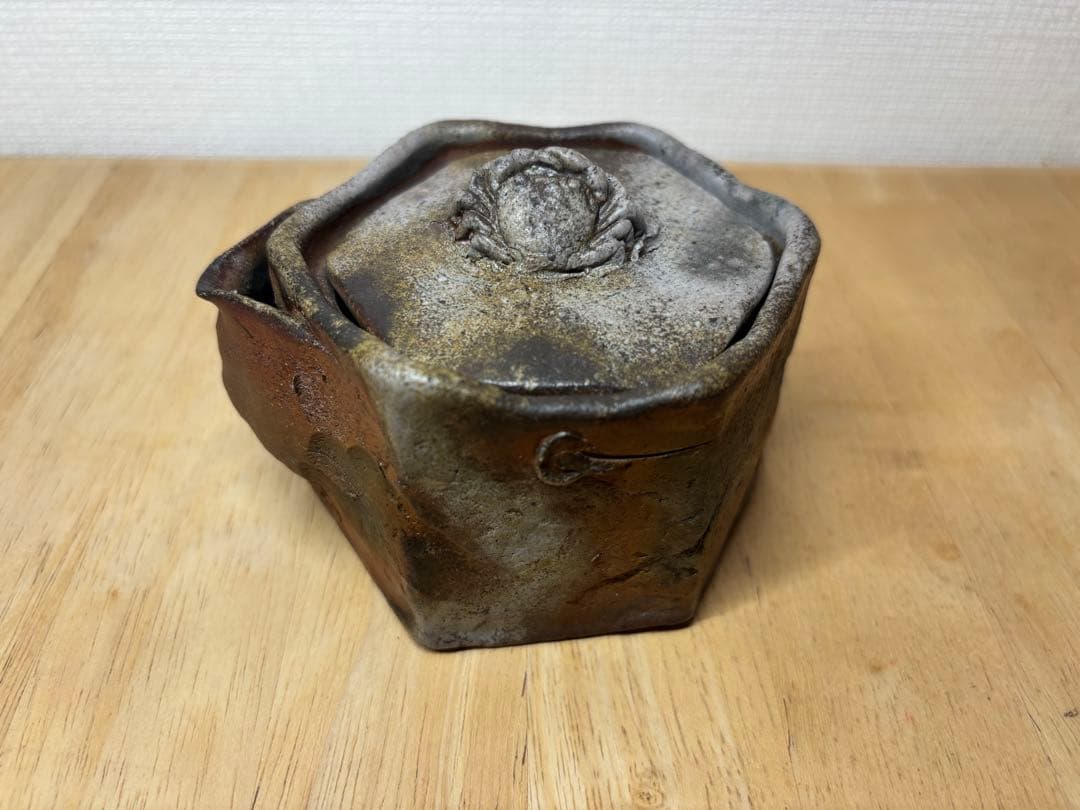 ㊿備前焼 宝瓶 登り窯 蟹 かに カニ 6角 手びねり 急須