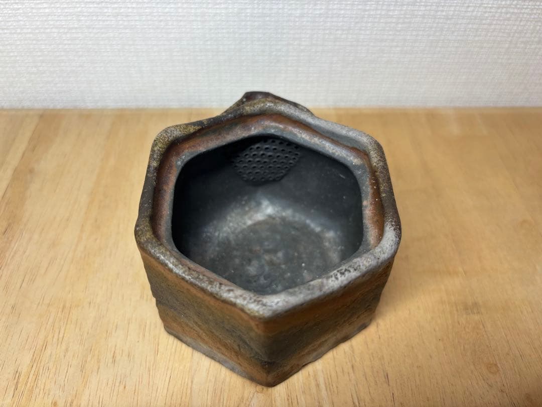 ㊿備前焼 宝瓶 登り窯 蟹 かに カニ 6角 手びねり 急須