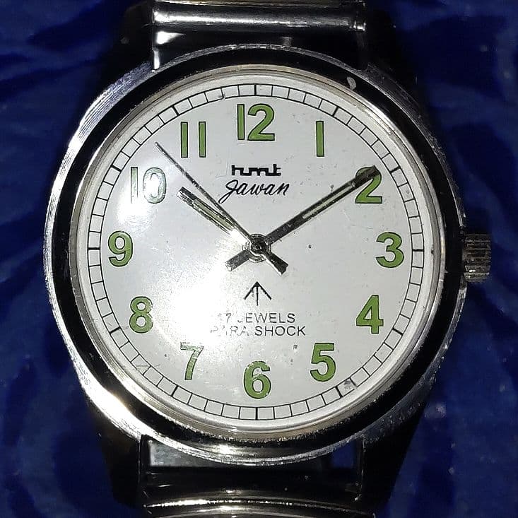 hmt英国軍用機械式手巻き腕時計希少ブロードアローモデル＆ヴィンテージ蛇腹バンド