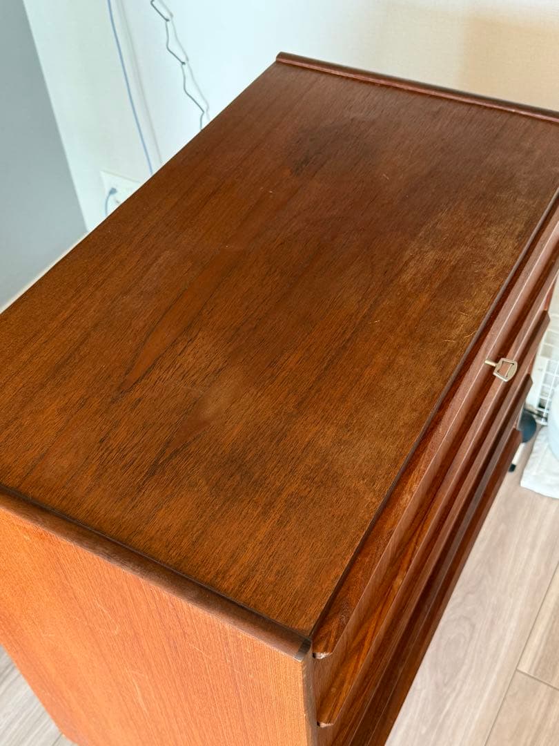 ミッドセンチュリー木製タンス 5引き出し 鍵付き