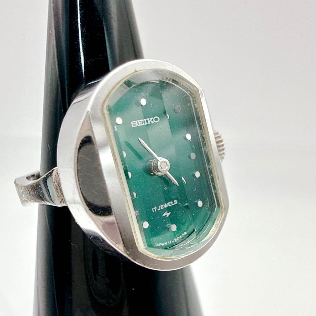 稼働品✨ SEIKO セイコー リングウォッチ グリーン レトロ ヴィンテージ