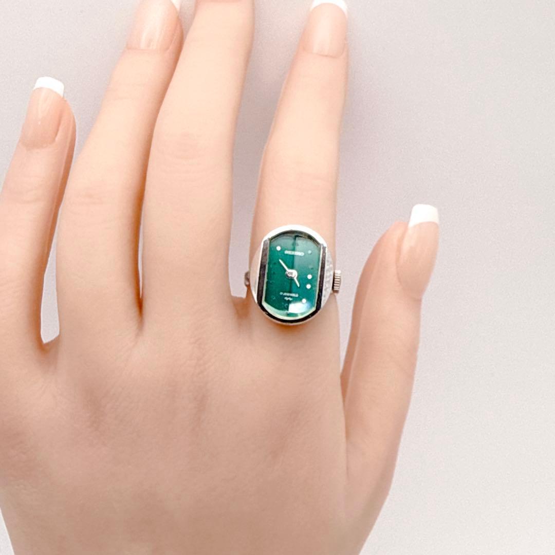 稼働品✨ SEIKO セイコー リングウォッチ グリーン レトロ ヴィンテージ