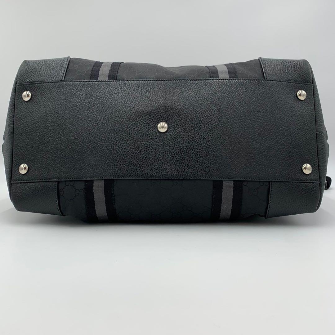 美品 希少 グッチ 大容量 ボストンバッグ 2way 旅行 GG柄 シェリー 黒