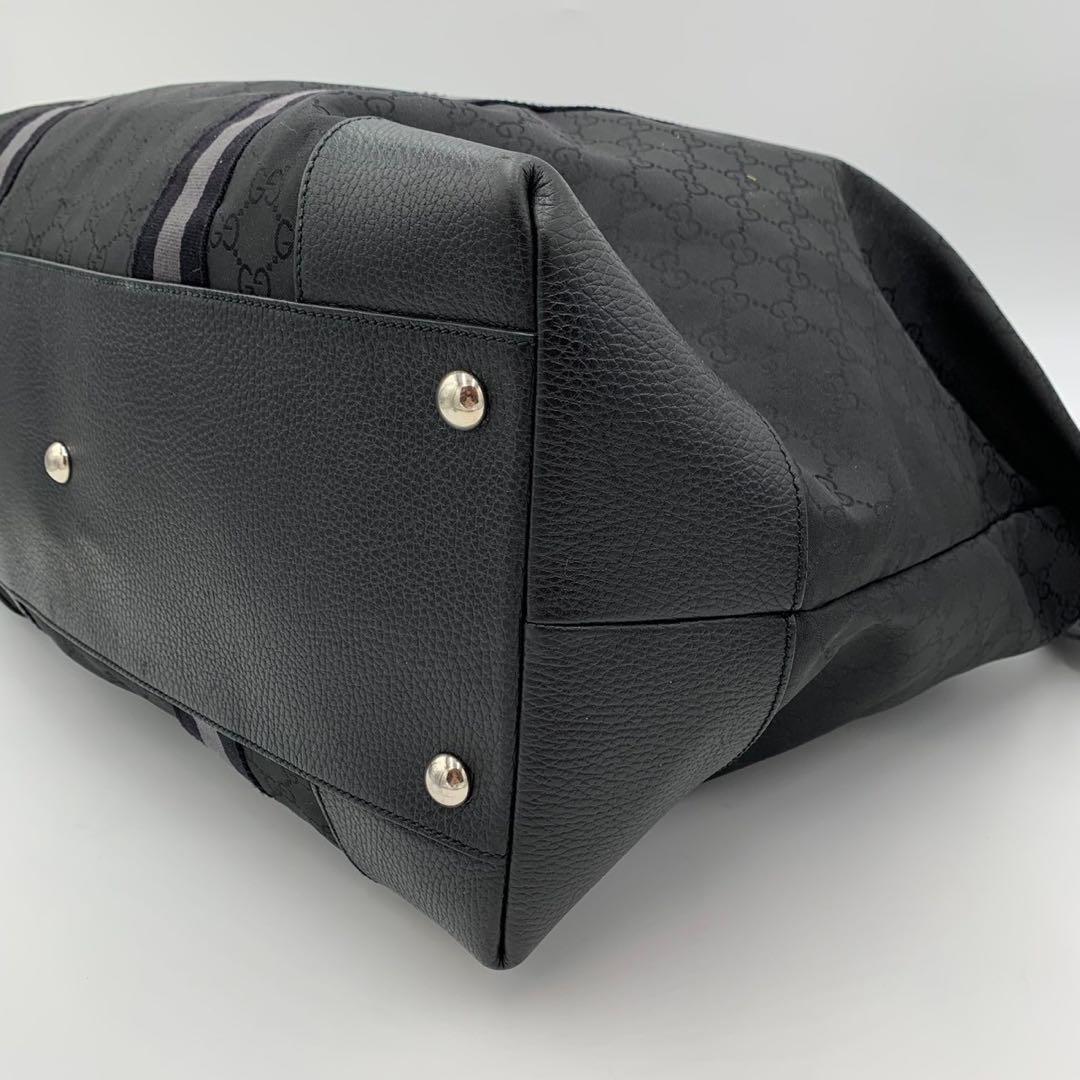美品 希少 グッチ 大容量 ボストンバッグ 2way 旅行 GG柄 シェリー 黒