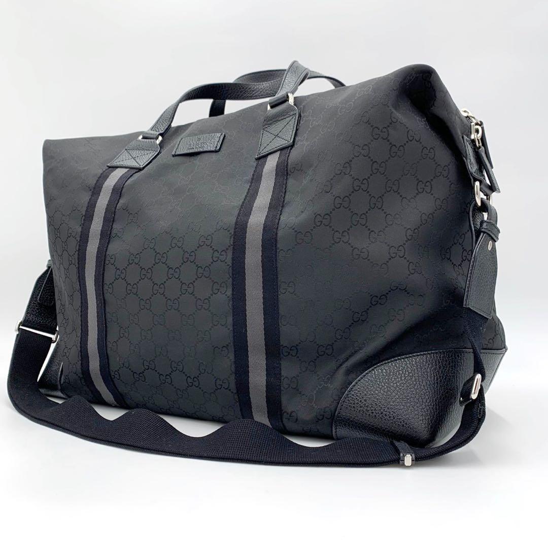美品 希少 グッチ 大容量 ボストンバッグ 2way 旅行 GG柄 シェリー 黒