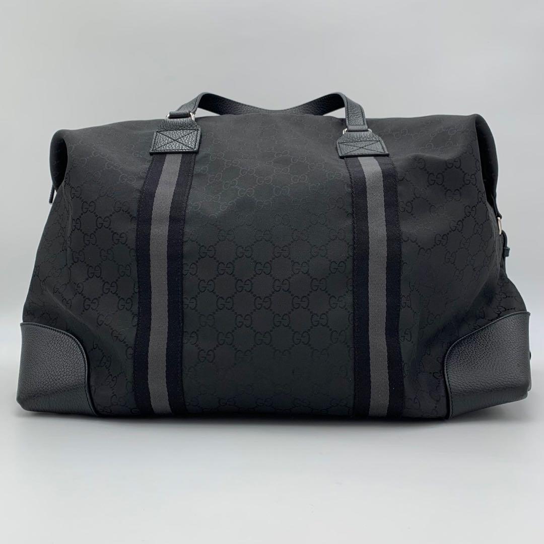 美品 希少 グッチ 大容量 ボストンバッグ 2way 旅行 GG柄 シェリー 黒