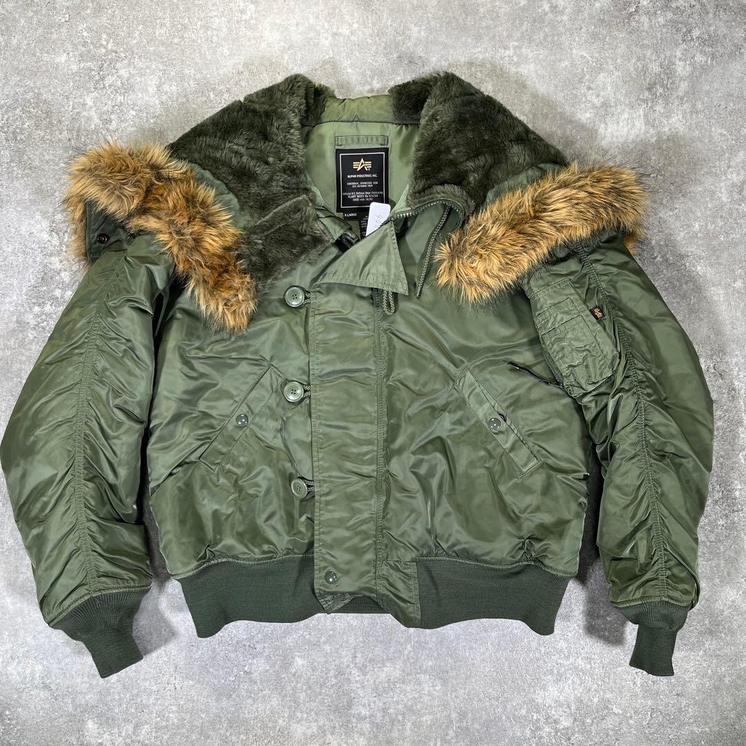 美品　アルファインダストリーズ　N-2B フライトジャケット　XL 短丈　カーキ