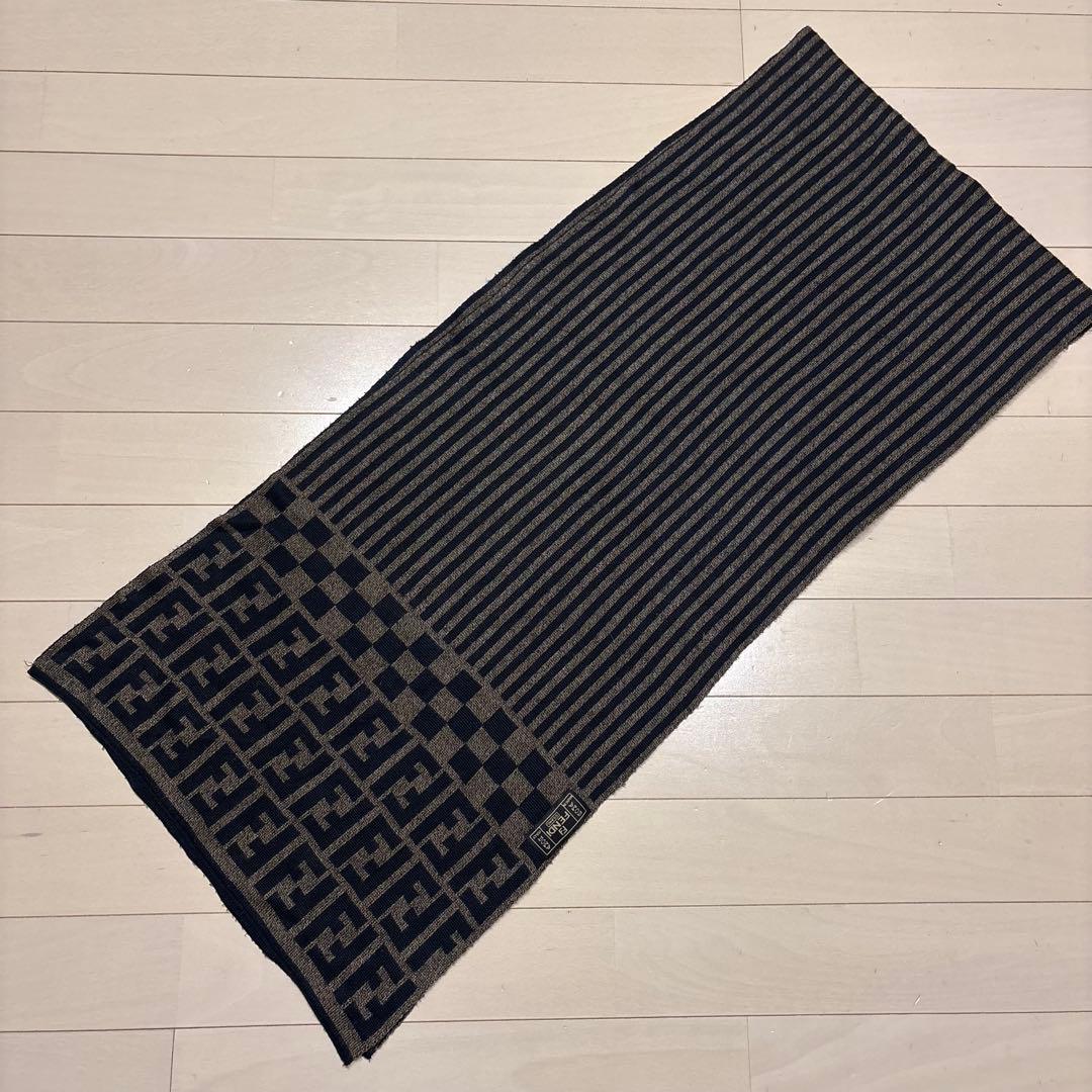 FENDI フェンディ　ズッカ　ストライプ　マフラー　ブラウン