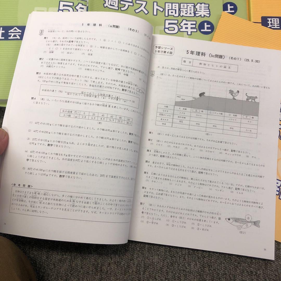 2018年度　5年　四谷大塚 週テスト問題集　算理社　計６冊　書込み小/良品