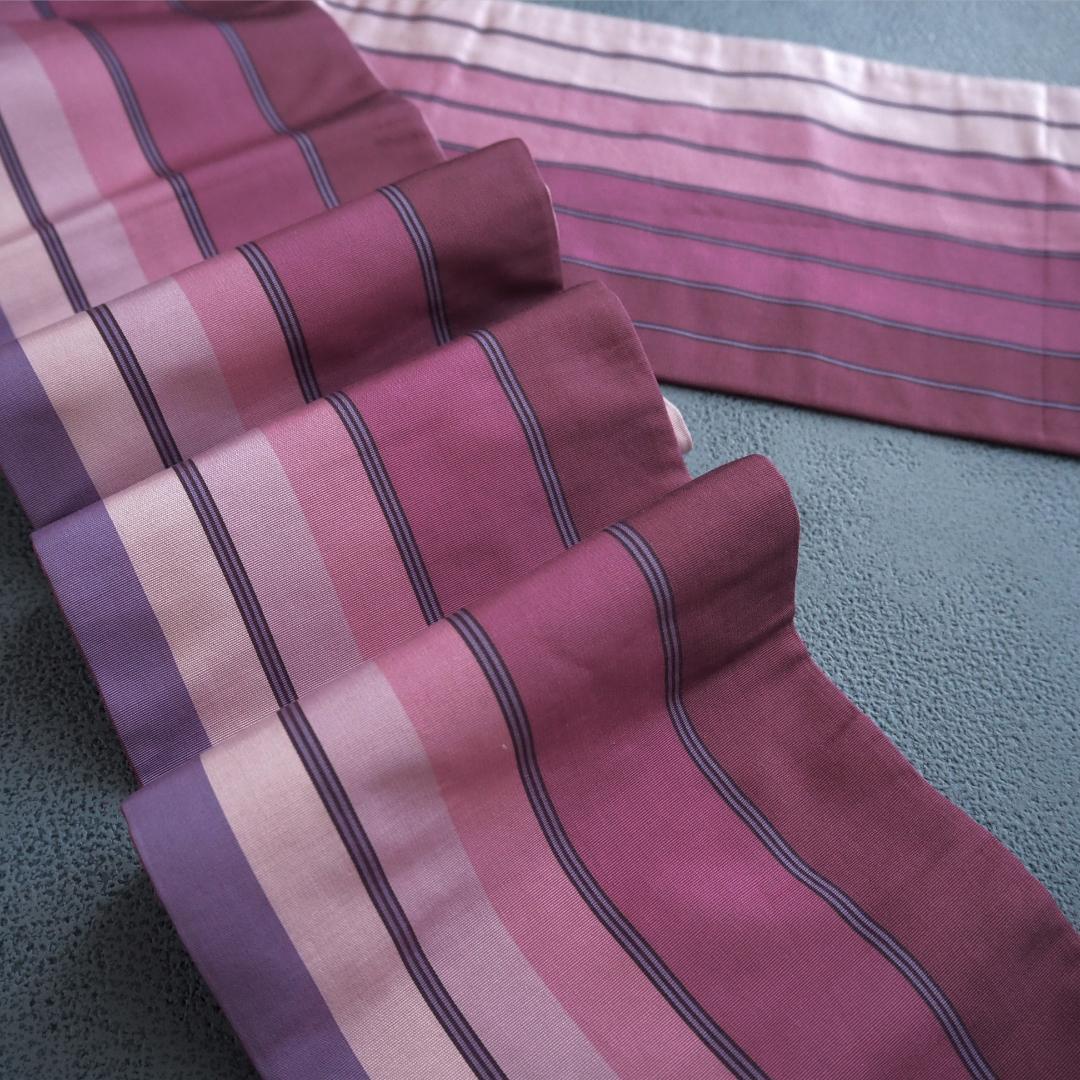 【特別最終SALE !】本場筑前博多織 正絹 半幅帯♪ 子持ち縞 モダン 紫