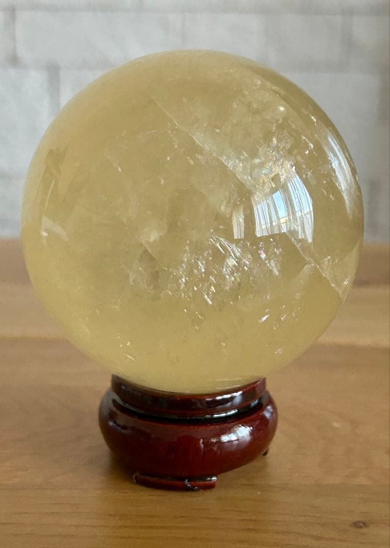 ✨キラキラ虹入✨ハニーカルサイト　スフィア　78mm ハニーイエロー　丸玉