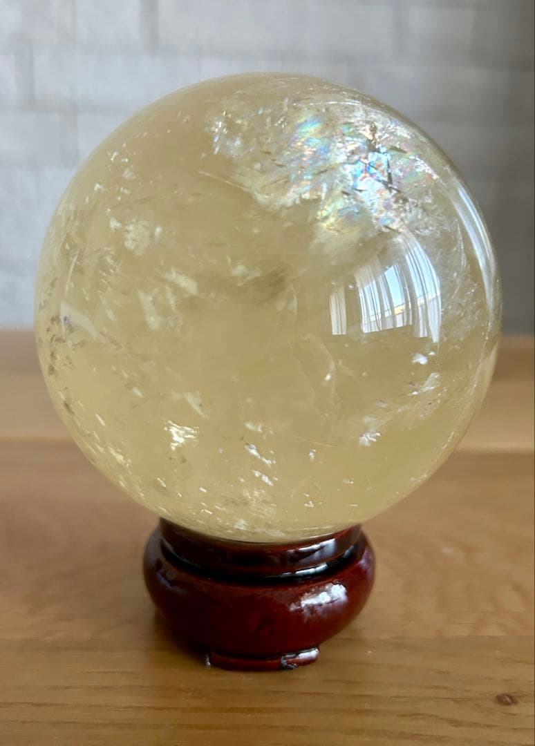 ✨キラキラ虹入✨ハニーカルサイト　スフィア　78mm ハニーイエロー　丸玉