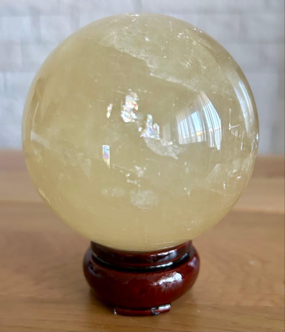 ✨キラキラ虹入✨ハニーカルサイト　スフィア　78mm ハニーイエロー　丸玉