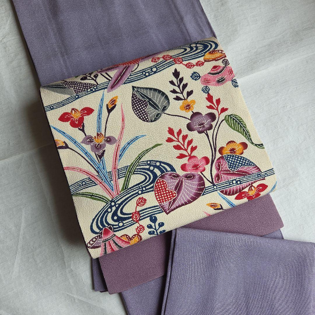 淡い灰青紫色　伊勢型両面染めの鮫小紋